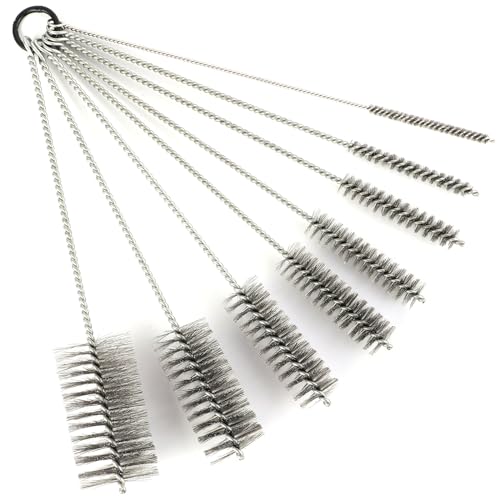 12 Inch Pipe Cleaning Brush Set with Stainless Steel Bristles, Tube Bottle Brush Kit, 8 Sizes for Auto Parts, Bottles, Guns, Tubes, Etc.