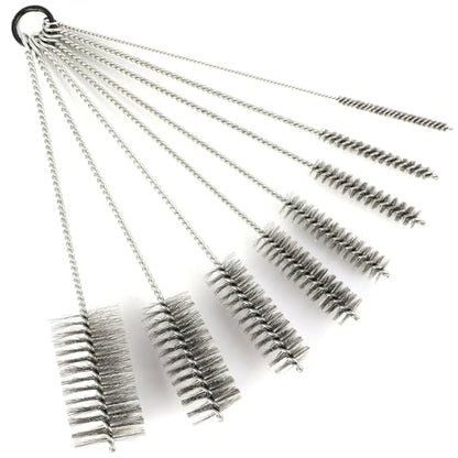 12 Inch Pipe Cleaning Brush Set with Stainless Steel Bristles, Tube Bottle Brush Kit, 8 Sizes for Auto Parts, Bottles, Guns, Tubes, Etc.