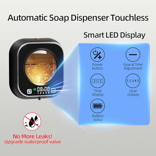 Automatic Soap Dispenser Touchless, Wall Mount Foam Hand Soap Dispenser, 5 Adjustable Foam Levels, Rechargeable 120-Day Battery, IPX5 Waterproof LED Clock for Bathroom Kitchen Sink 320ML (Black) - color: Foam Black