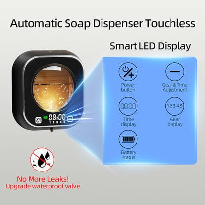 Automatic Soap Dispenser Touchless, Wall Mount Foam Hand Soap Dispenser, 5 Adjustable Foam Levels, Rechargeable 120-Day Battery, IPX5 Waterproof LED Clock for Bathroom Kitchen Sink 320ML (Black) - color: Foam Black