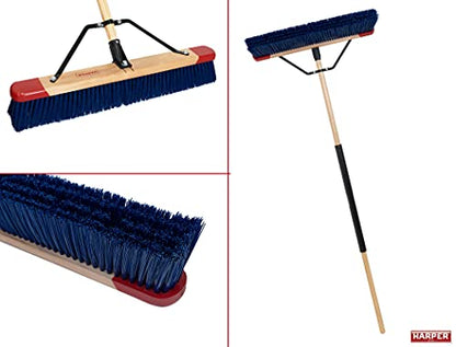Harper 24 Inch Push Broom with Stiff Bristles, Premium Heavy Duty Outdoor Wet/Dry Rough-Surface, for Mulch, Gravel, Oil Dry, Dirt, Soil, with Long Wooden Handle - style: Premium Outdoor Wet/Dry Rough-Surface Push Broom