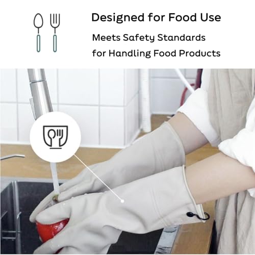 Myungjin 2 Pairs Reusable Waterproof Non-Slip Honeycomb Grip Latex Rubber Gloves with Hang-Dry Hooks/Hanging Loops for Dishwashing Household Cleaning Cooking (Medium OverFit) - size: Medium (OverFit)