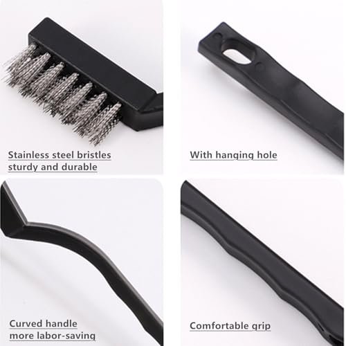 Kitchen Bathroom Sink Brush Crevice Cleaning Brush for Stubborn Kitchen Grease Stains, Window Gutters, Tiles and Faucets 2 Plastic with Clips & 2 Wire Brushes+2 Wall Hooks