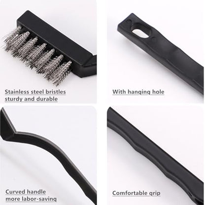 Kitchen Bathroom Sink Brush Crevice Cleaning Brush for Stubborn Kitchen Grease Stains, Window Gutters, Tiles and Faucets 2 Plastic with Clips & 2 Wire Brushes+2 Wall Hooks