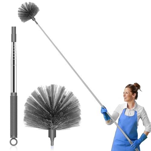 SetSail Cobweb Duster with Extension Pole, Retractable Dusters for Cobweb Cleaning 90-inch Long Handle Spider Web Brush for Outdoor Indoor High Ceilings, Grey - color: Gray