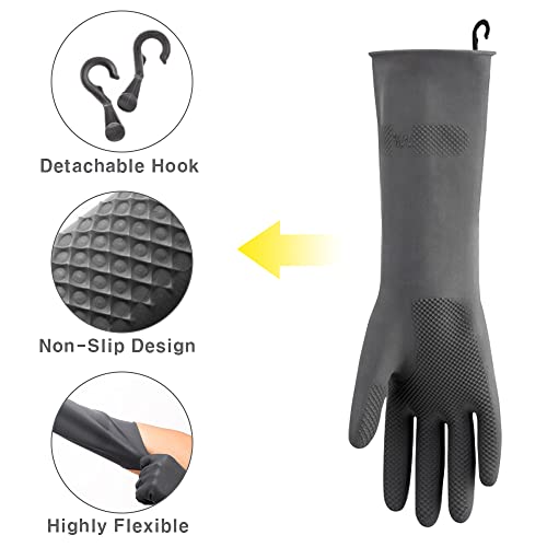 HOMSSEM Dishwashing Gloves with Hanging Hooks 2Pairs of Dish Gloves Latex Navy, Gray Rubber Gloves for Cleaning - color: Gray Medium_2pairs