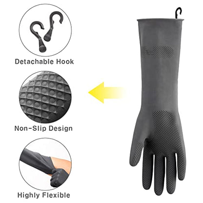 HOMSSEM Dishwashing Gloves with Hanging Hooks 2Pairs of Dish Gloves Latex Navy, Gray Rubber Gloves for Cleaning - color: Gray Large_2pairs