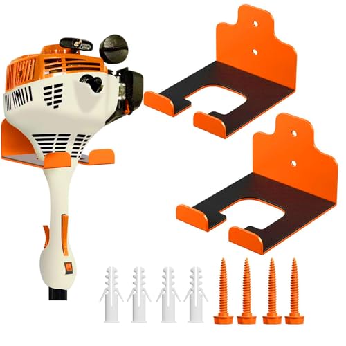 JNIHEEP Garage Organizer Trimmer Rack, Garden Power Tool Hanger Weed Whackers Holder Wall Mounted for Grass Trimmer, Hedge Trimmer, Garage Trimmer, Garden Tools,2 Pack(Orange) - color: Orange 2 Packs