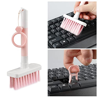Soft Brush Keyboard Cleaner, Computer Cleaning Tool Kit, 7 in 1 Multipurpose Corner Slit Duster Keycap Puller and Soft Microfiber Brush for Bluetooth Headset Lego Airpods Laptop Camera Lens (Pink)