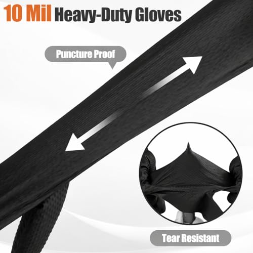 TREEGO 10 Mil Black Nitrile Gloves Heavy Duty — Raised Diamond Texture Grip, Latex Free Disposable Mechanic Work Gloves, Large, 100 Count - color: Black 100, size: Large
