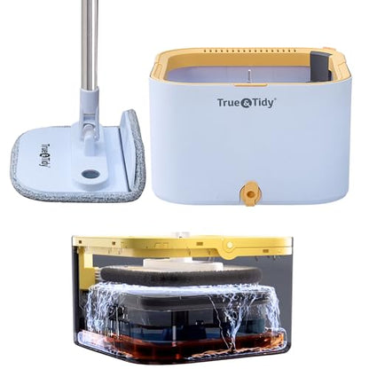 True & Tidy® TrueClean Spin Mop 2.0 w/Detachable Inner Bucket, Self Standing, Separates Clean and Dirty Water, Foldable Square Mop Head, Triple Jet Stream w/Hidden Brush, Replaceable 2pc Pads - size: Mop & Bucket w/ 2 Mop Pads