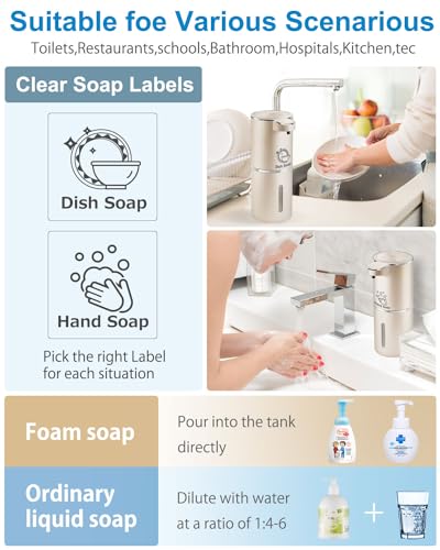 Automatic Foaming Soap Dispenser,4-Level Adjustable Foam, Wall Mount,USB Rechargeable,12.8oz/ 380ml,Touchless Hand & Dish Soap Dispenser for Bathroom, Kitchen,Hotel, Restaurant - color: Champagne Gold, style: Foam