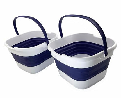 SAMMART 9.5L (2.5 Gallon) Collapsible Rectangular Handy Bucket (White/Navy Blue (Set of 2)) - color: White/Navy Blue (Set of 2)