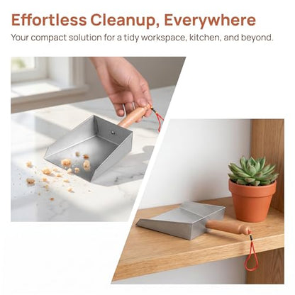 VOSAREA Mini Dustpan Stainless Steel Small Dustpan Portable Short Handle Compact Dust Pan for Workshop Table Desk Key Board