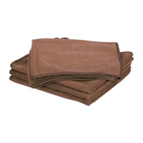 HARFINGTON 4 Pack Microfiber Cleaning Cloth, 16" x 16" Multi-Functional Cleaning Towels Reusable Absorbent Rags for Car Wash Kitchen Household Window Clean, Brown - color: Brown, size: 16" x 16"