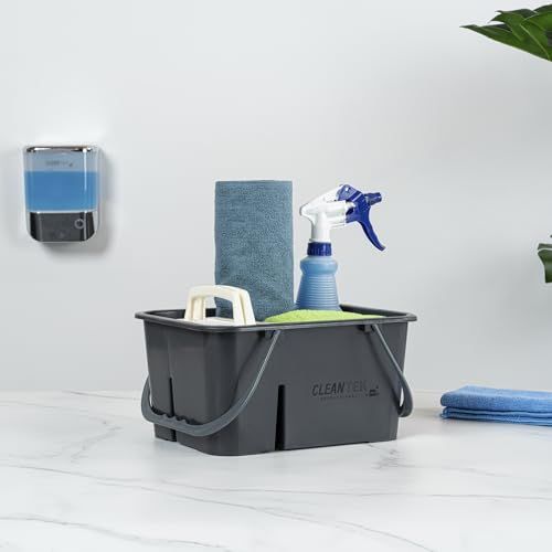 Restaurantware-Clean Tek Professional Cleaning Caddy, 1 Cleaning Supply Caddy With Handle - 4 Compartment, Multipurpose, Gray Plastic, All-Purpose, For Bathroom, Bedroom, Kitchen, Or Garden