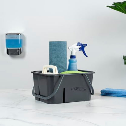 Restaurantware-Clean Tek Professional Cleaning Caddy, 1 Cleaning Supply Caddy With Handle - 4 Compartment, Multipurpose, Gray Plastic, All-Purpose, For Bathroom, Bedroom, Kitchen, Or Garden