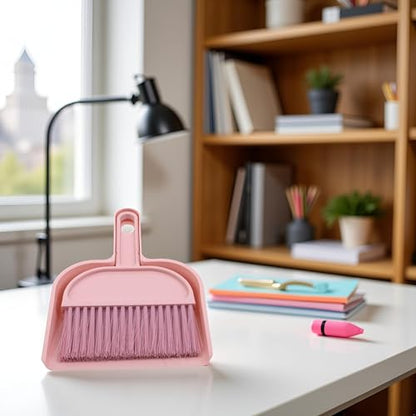 Plastic Mini Broom and Dustpan,Mini Cleaning Brush with Dustpan Set Desktop Cleaning Accessories,Pink with Set,Plastic Broom