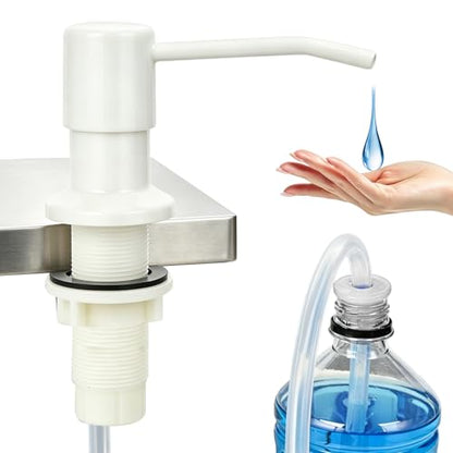 Soap Dispenser for Kitchen Sink, Built in Sink Soap Dispenser (Brushed Nickel), Countertop Soap Dispenser Pump with 47" Extension Tube kit, No Need to Fill Little Bottle Again (White) - color: White