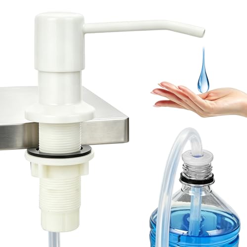 Soap Dispenser for Kitchen Sink, Built in Sink Soap Dispenser (Brushed Nickel), Countertop Soap Dispenser Pump with 47" Extension Tube kit, No Need to Fill Little Bottle Again (White) - color: White