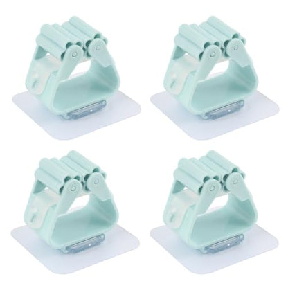 Broom And Mop Holder Clip 4 Pcs Mop Broom Wall Mounted Heavy Duty With Plastic Hooks Hanger No Drilling Mop Gripper For Home Bathroom Kitchen (green) - color: Green