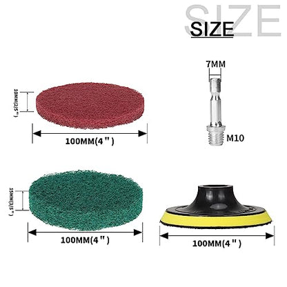 4 Inch Drill Brush Power Scouring Pads - Heavy Duty Tub and Tile Cleaner - Household Cleaning Kit Includes Drill Attachment, 5 Red, 5 Stiff Green Scrubber Pads - size: 4 Inch Set