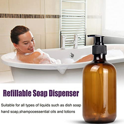 4 Pack 16.9 Oz Shampoo and Conditioner Hand Soap Dispenser Refillable Pump Bottles with Waterproof Labels (Amber)