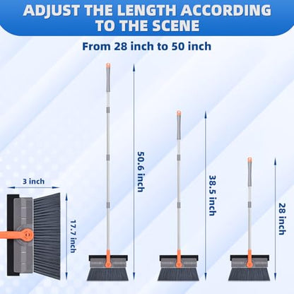 Floor Scrubber, 50 inch Heavy Duty Floor Scrub Brush with Long Handle and Squeegee for Cleaning Tile Wall Deck Bathroom Patio Garage Kitchen, Grey
