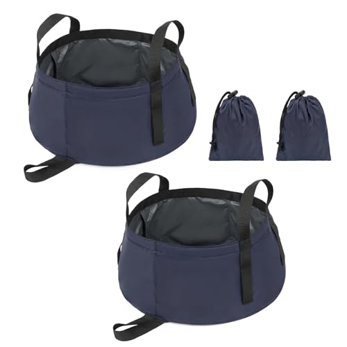 Collapsible Wash Basin 2 Pack – 2.3 Gallon Foldable Camping Bucket with Handles, Portable Dish Tub for Camping Sink, Foot Soaking, Fishing, BBQ Cleaning & Laundry