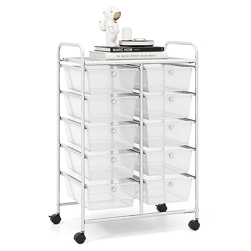 RELAX4LIFE Rolling Storage Cart with 10 Drawers - Craft Storage Cart with Lockable Wheels,Utility Cart, Art Cart Organizer for Crafting Storage, Studio, Office, Home, School Rolling Drawer Cart - color: Clear, style: 10 Drawers