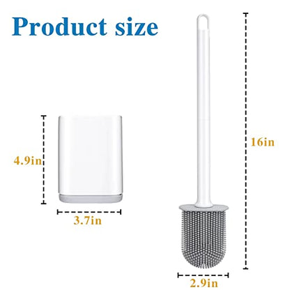 Silicone Toilet Brush and Holder Bendable Efficient Cleaning Wall Mounted Toilet Bowl Brush with Long Handle Brush Head and Silicone Bristles No Rusty Handles Problem (White) - color: White