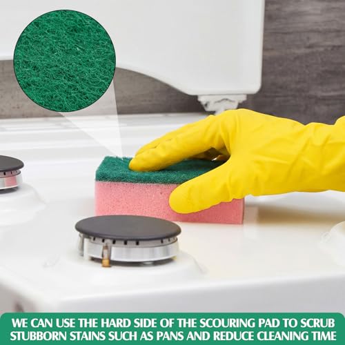 Patelai 100 Pcs Heavy Duty Sponges Kitchen Bulk Dish Sponges Scrub Sponge Abrasive Scrubber Cleaning Sponge Non Scratch Scouring Absorbent Dish for Washing Kitchen (Pink) - color: Pink