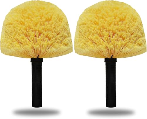 2 Pack Twist-On Cobweb Duster Head Brush - Efficient Indoor & Outdoor Spider Web Cleaning Solution - Fits Standard Acme Threaded Poles - Duster Brush Head Only - Yellow