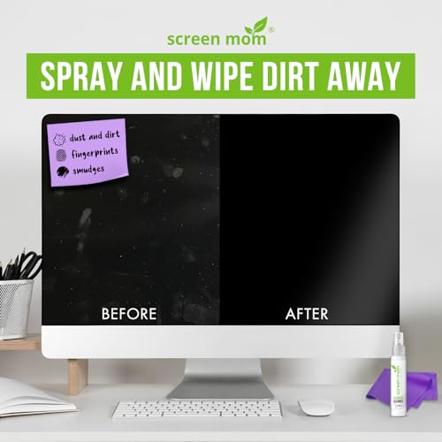 Screen Cleaner Spray and Microfiber Cloths 2-Pack (2x1oz) by Screen Mom-Screen Cleaner Spray and Wipe for TV, Computer, Phone, iPad, Car Screen Cleaning Kit Electronic Cleaner Spray - size: 1oz Pack of 2