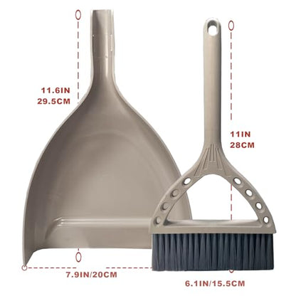Mini Broom and Dustpan Set Small Dust pan and Brush Set Perfect for Desk Office Camping Dorm RV Essentials (Khaki) - color: Khaki