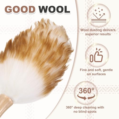 uxcell Wool Duster, 14.2" Natural Feather Cleaner Household Cleaning Duster with Solid Wooden Handle for Cleaning Fans Window Blinds Shelves Furniture, White Coffee - color: White Coffee, size: 14.2"