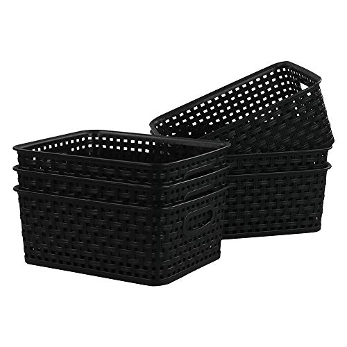 Kiddream Set of 6 Plastic Weave Storage Basket Pantry Organizing Bin (black) - color: black