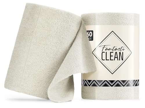 Fantasticlean Microfiber Cleaning Cloth Roll -60 Pack, Tear Away Paperless Towels, 8" x 8", Reusable Washable Rags, for House Kitchen, Pet, Office, Indoor Outdoor, Compact and Portable (Off-White) - color: Off-white