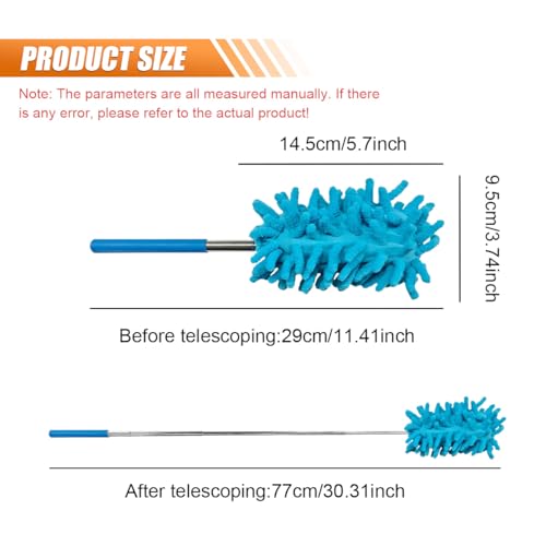 6PCS Microfiber Duster for Cleaning, Washable Chenille Hand Dusters with Extendable Telescoping Pole, Mini Car Interior Dusting Brush Tool for Auto Dash, Home, Office, Blinds(Blue) - color: Blue