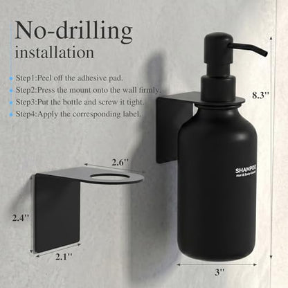 Shampoo and Conditioner Dispenser Wall Mounted - Shower Dispenser 3 Chamber No Drill - Refillable Shampoo Dispenser for Shower Wall - Bathroom Dispenser Sets 500ML Black - color: Black
