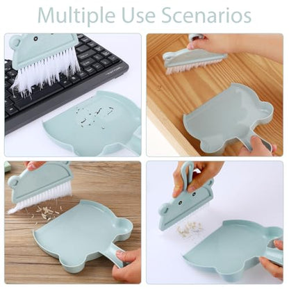 Amabro Small Dustpan Broom Set, Mini Dust Pan with Brush Set Hand Dustpan Table Top Brush Cute Table Crumb Sweeper Broom for Home Desktop Sofa Kitchen Keyboard Sweeping Cars Pet Nest(Blue)