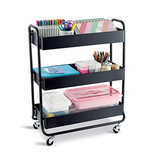 Simply Tidy Hudson Black 3-Tier Metal Rolling Cart - Multi-Functional Storage Cart for Home, Office, and Kitchen - 1 Pack