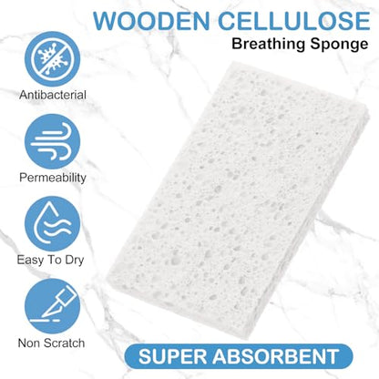 Zhengmy 200 Pieces Sponges Bulk Sponges Kitchen Compressed Sponge Natural Dish Sponge Compressed Wood Pulp Cleaning Without Scratching for Kitchen Bathroom, 3.9 x 2.4 x 0.12 Inch (White) - color: White