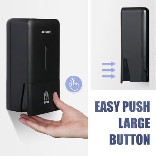 AIKE Wall Mount Liquid Soap Dispenser for Commercial Bathroom 27oz Large Capacity Manual Push Pump Black - color: Black