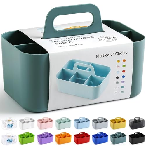 Multiuse Caddy Organizer with Handle, Portable Divided Plastic Tote Bin - Art Craft, Stationary Pen Marker Crayons, Makeup Hair Supplies Storage - Bathroom, Classroom, Dorm, Office, Desk Holder - Cyan - color: Cyan
