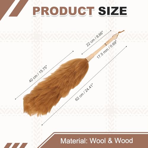 uxcell Wool Duster, 24.4" Natural Feather Cleaner Household Cleaning Duster with Solid Wooden Handle for Cleaning Fans Window Blinds Shelves Furniture, Light Brown - color: Light Brown, size: 24.4"
