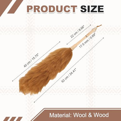 uxcell Wool Duster, 24.4" Natural Feather Cleaner Household Cleaning Duster with Solid Wooden Handle for Cleaning Fans Window Blinds Shelves Furniture, Light Brown - color: Light Brown, size: 24.4"