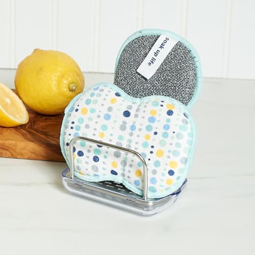Sponge Set in Dot Blue, 6 Pack Super Absorbent Washable Reusable Cleaning Sponges Made from Recycled Materials, Durable Eco Friendly Kitchen Sponges - color: Dot Blue