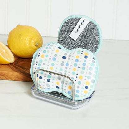 Sponge Set in Dot Blue, 6 Pack Super Absorbent Washable Reusable Cleaning Sponges Made from Recycled Materials, Durable Eco Friendly Kitchen Sponges - color: Dot Blue
