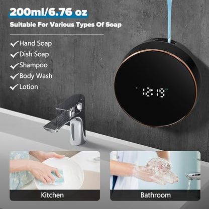 Automatic Soap Dispenser Liquid Bathroom: Wall Mount Rechargeable Touchless Adjustable Auto Smart Electric Plastic Black Soap Dispenser with Clock - Kitchen - Hand Dish Lotion Couple Kids - color: Liquid Black